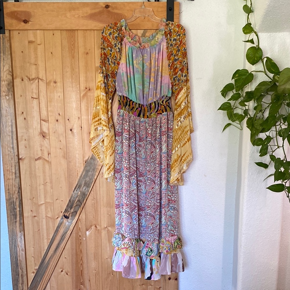 EARTHBOUND Multi Print Flowy Sleeve Cinched Waistband Dress